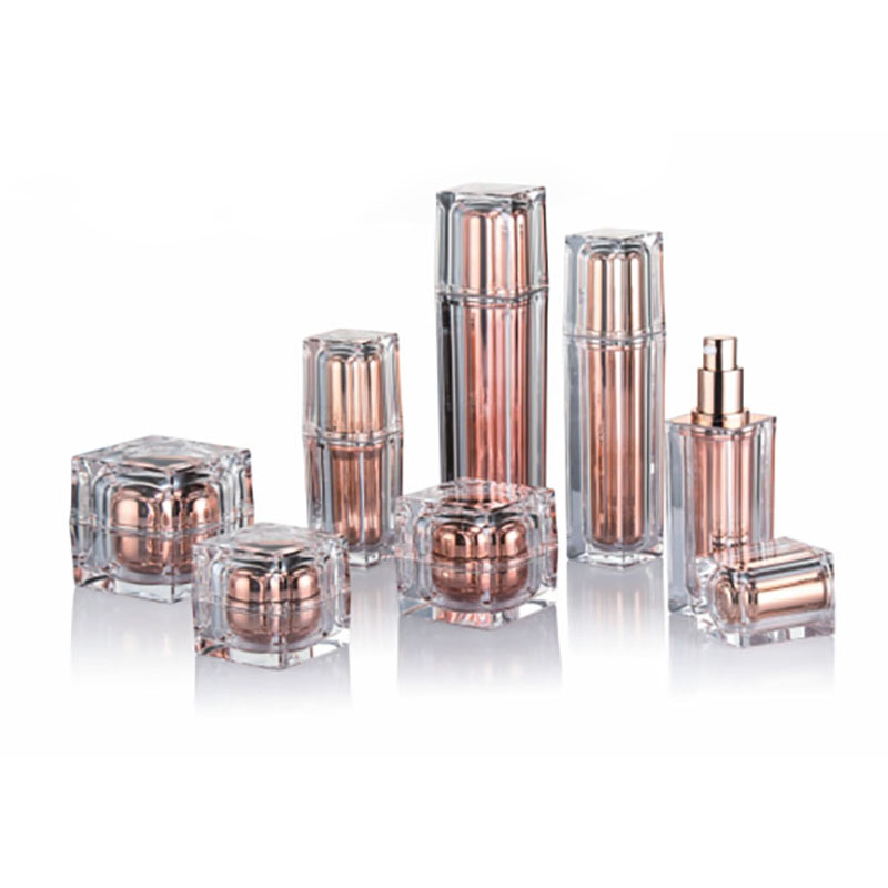 rose gold inside body clear luxury acrylic set square crystal  cream 20g 50g 30ml 50ml lotion cosmetic jars and bottle