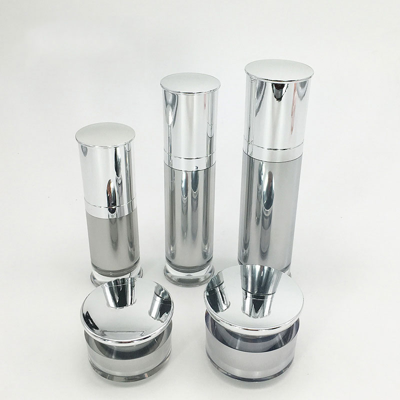 100ml Silver Cylinder Plastic Acrylic Lotion Bottles with Pump Face Cream Jars