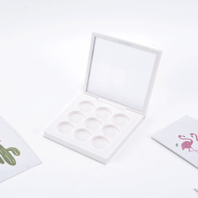 9 color custom clear square plastic magnetic frosted lid matte white empty eyeshadow -palette eyeshadow case packaging