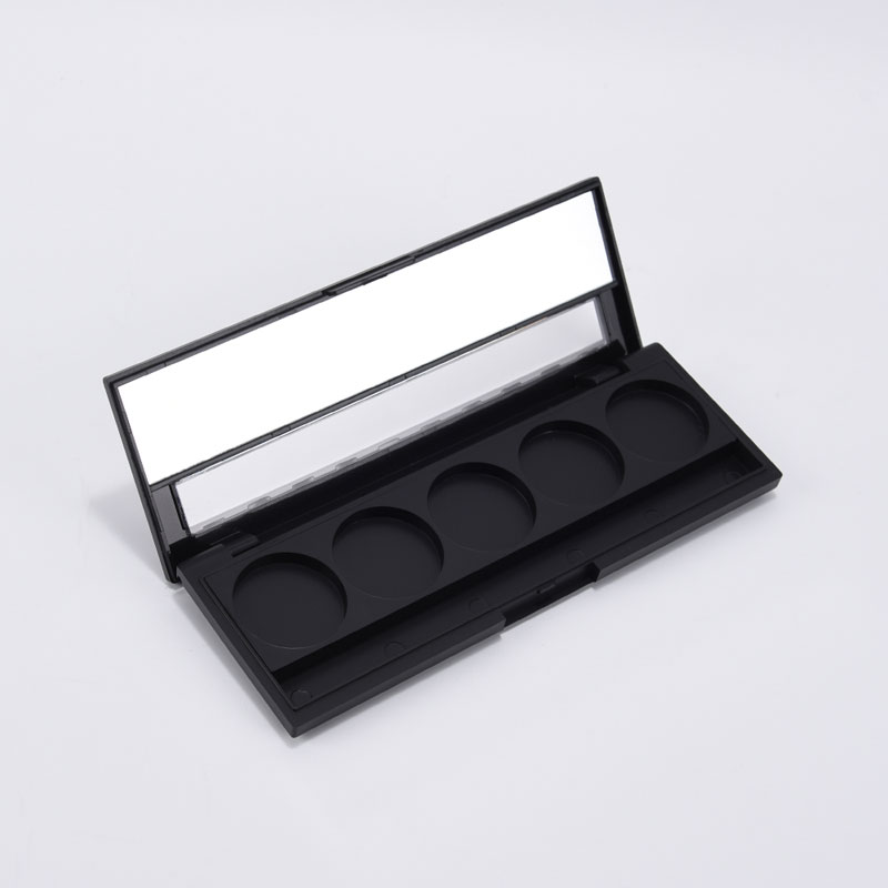 high quality custom 5 pan empty eyeshadow palette plastic rectangle black eyeshadow palette case with window