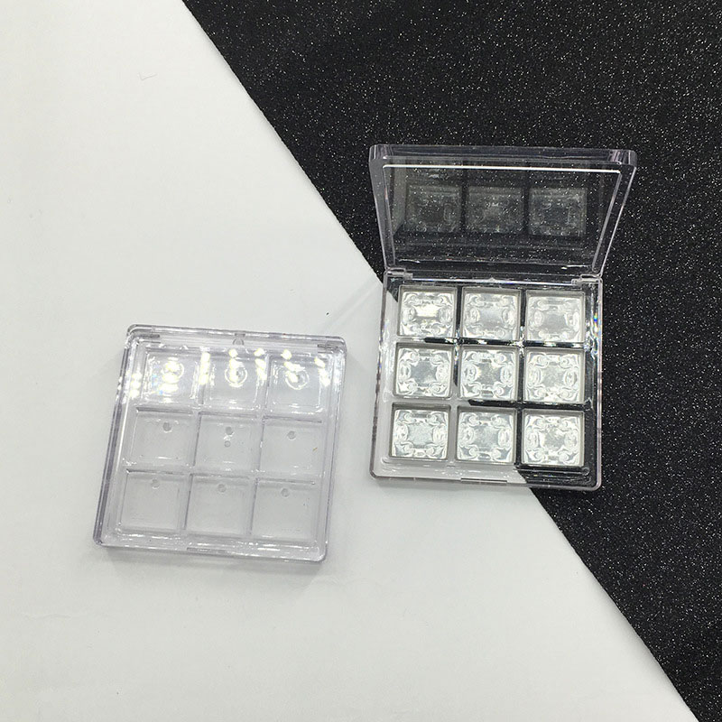 wholesale custom 9 pan clear eyeshadow cases transparent plastic empty eyeshadow palette packaging