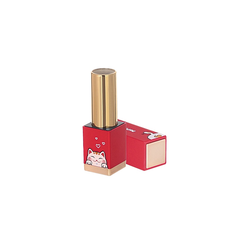 2022 New fashion cosmetic container with magnetic cute cat 3D printing red square lipstick tube packaging
