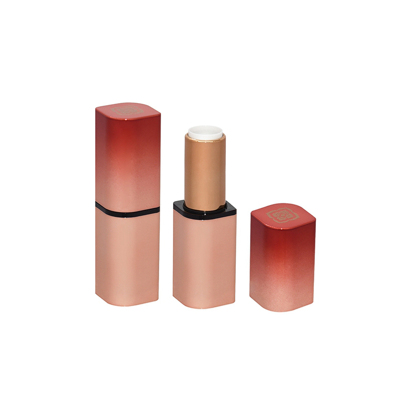 Flow backward empty lip stick tube custom gradual change elegant matte pink lipstick packaging