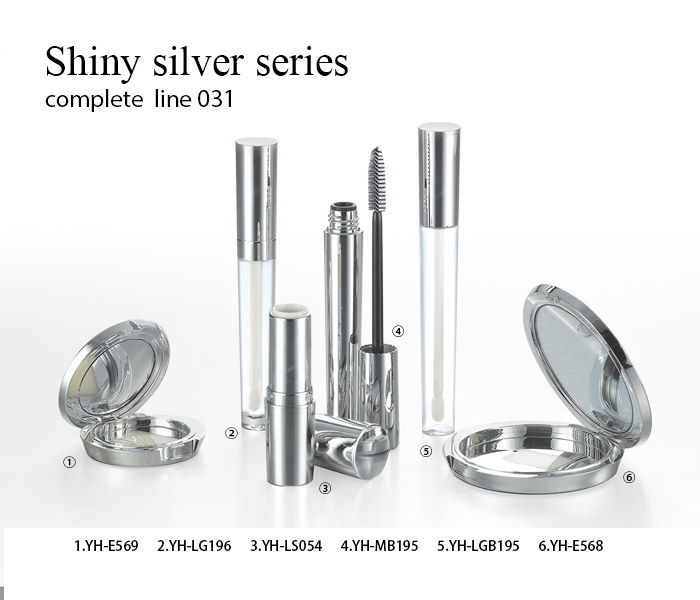 Shiny silver makeup packaging containers