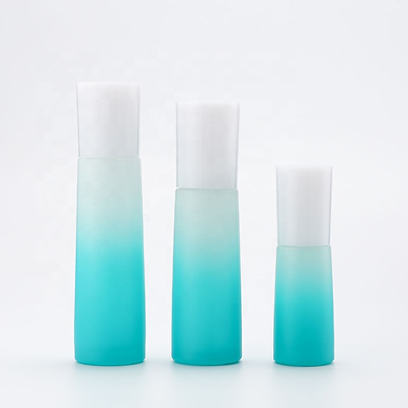 Cosmetic glass bottle set skincare cosmetic bottle packaging container manufacturer gradient ramp with pump
