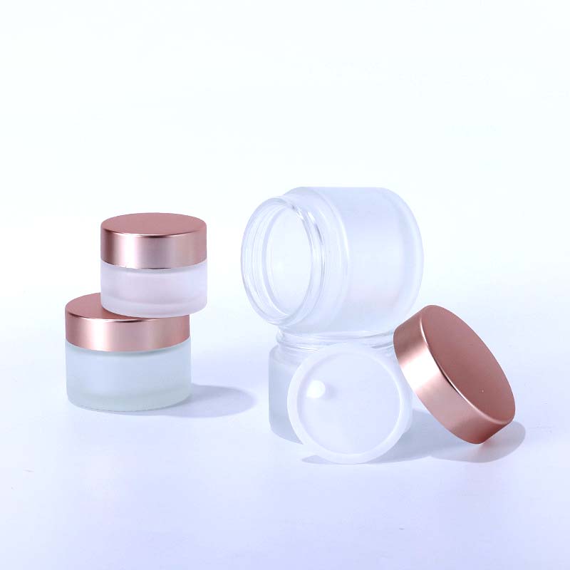 Empty frosted glass jar with rose gold cap Skin Care bottles for cosmetics 5g~ 100g