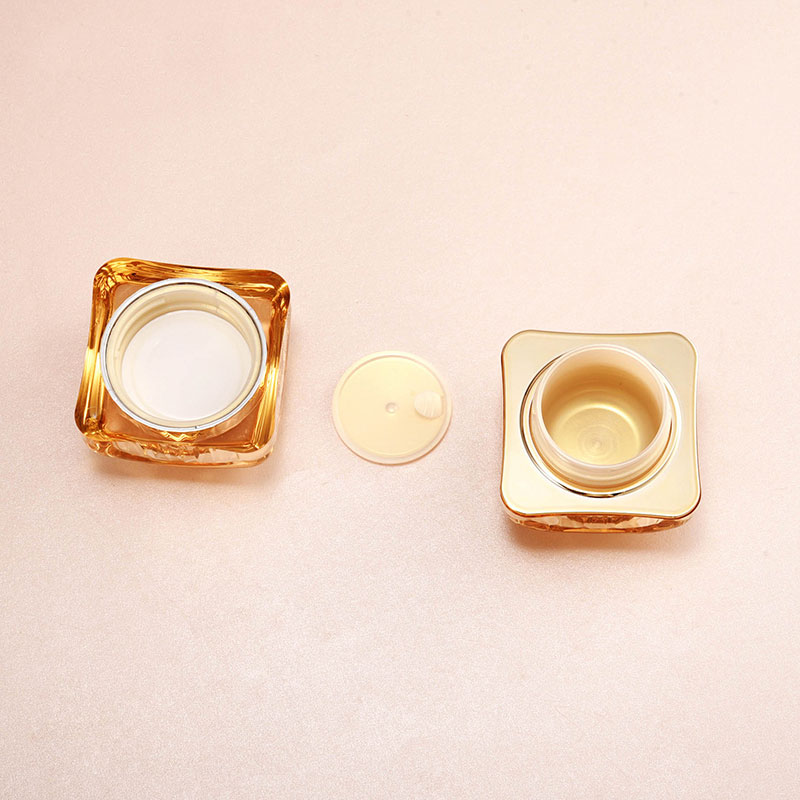 hot sale luxury golden square empty plastic acrylic lotion pump bottles and 30g 50g cosmetic packaging cream jars