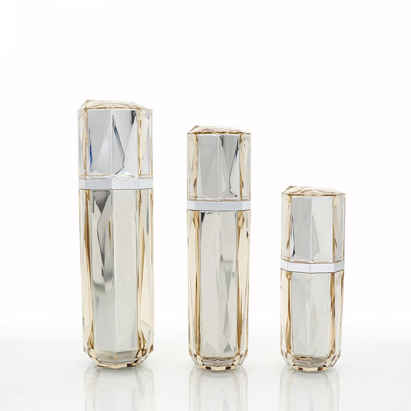 empty shiny gold beautiful cosmetic plastic lotion pump bottle cream jars