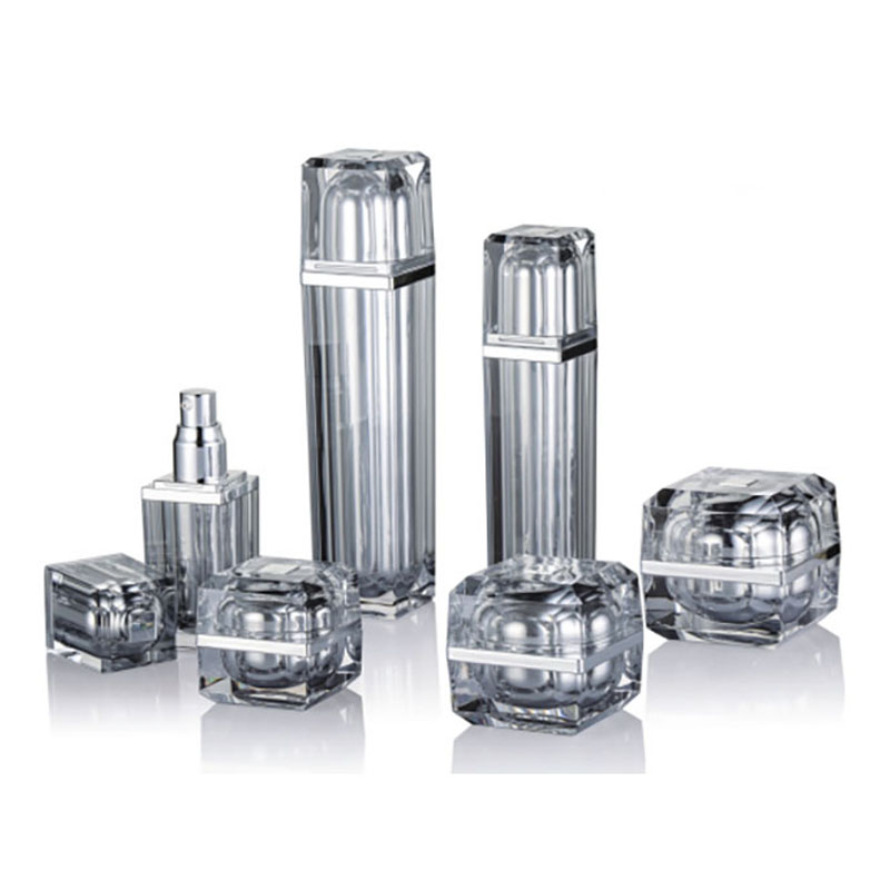 15ml 30ml 60ml Silver Acrylic Square Cosmetic Lotion Pump Bottle and Cream Jar for Skin Care
