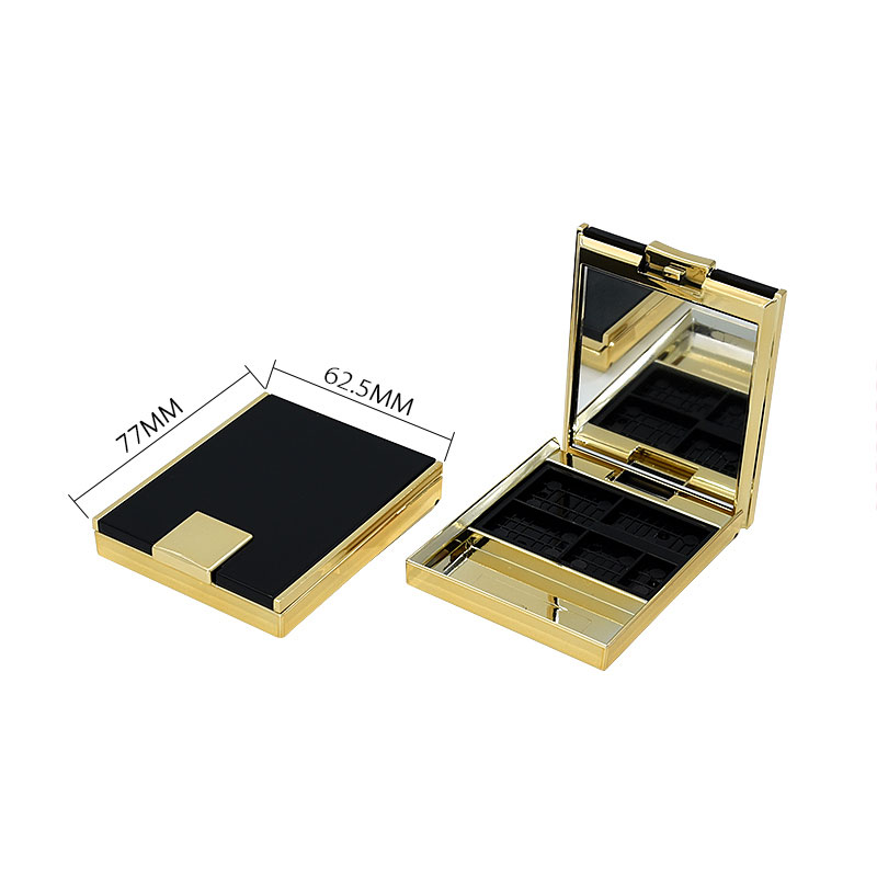 4 grids custom label luxury black gold rectangle compact case cosmetic packaging empty eyeshadow palette with brush