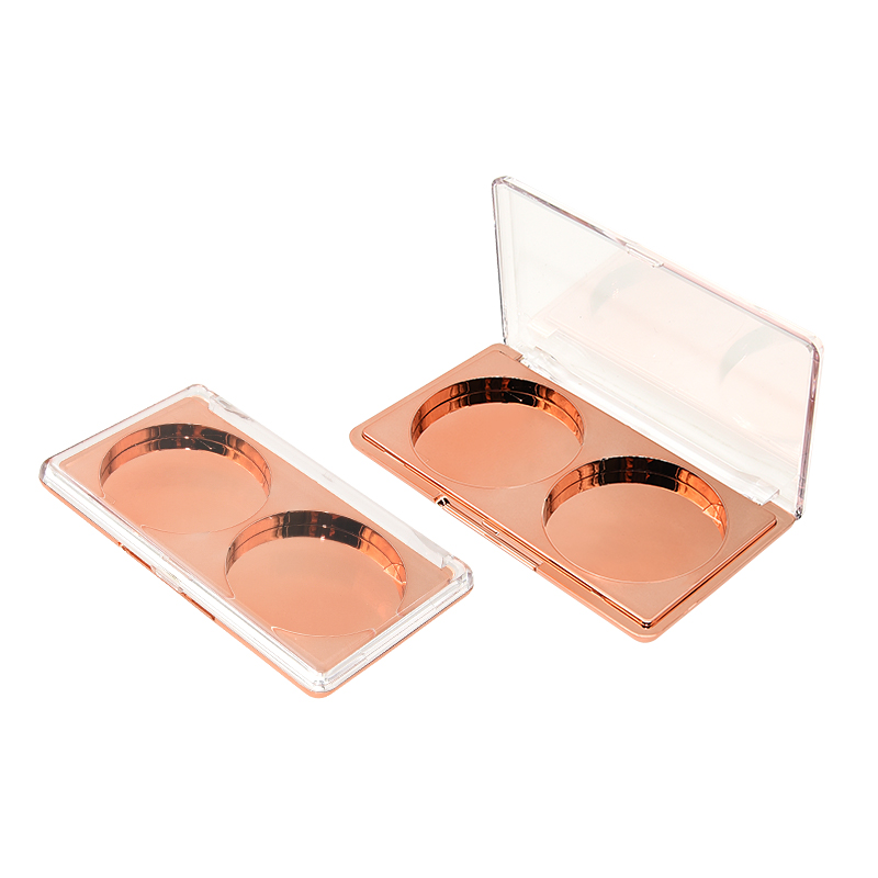 wholesale gold metalized plastic 2 pan 45mm transparent lid clear luxury blush case makeup empty eyeshadow palettes