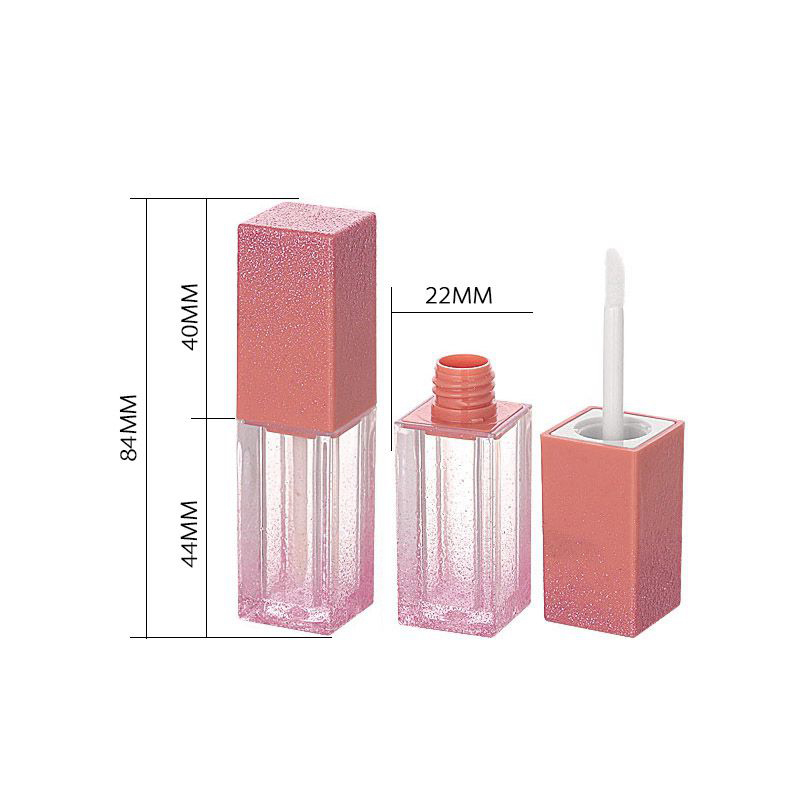 2022 new design rectangular pretty cosmetic packaging unique glitter pink 4ml 5ml square lip gloss tube