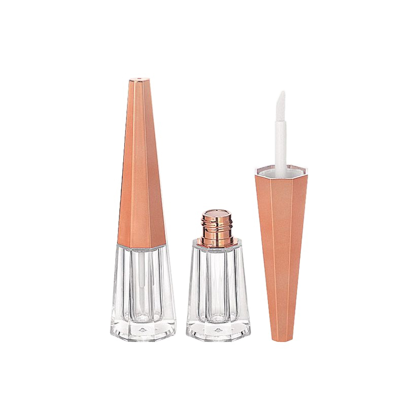 old style popular pretty cosmetic packaging unique taper triangle shape transparent orange lid lipgloss tubes with wand