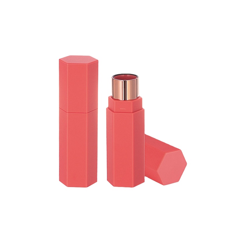 Hot sale geometric empty cute lip balm container 3.8g matte red and rose gold shiny lipstick tube packaging