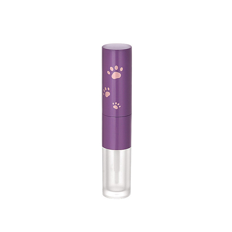 wholesale custom double sides cute carton cat matte purple dual round lipgloss lipstick 2 in 1 empty tubes