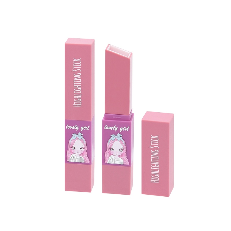 Wholesale lip balm for child matte pink with cute cartoon double side shimmer stick