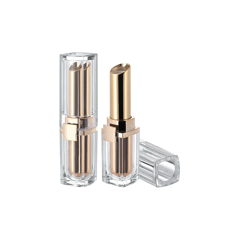 High grade in stock transparent empty cosmetic packaging mini glitter gold luxury square lipstick tube