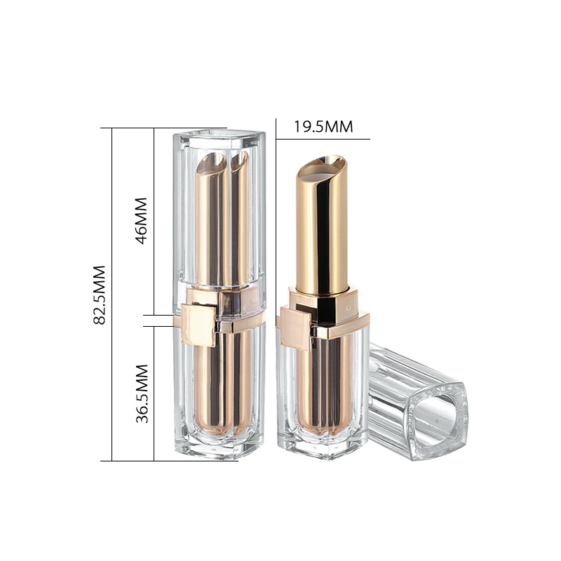 High grade in stock transparent empty cosmetic packaging mini glitter gold luxury square lipstick tube