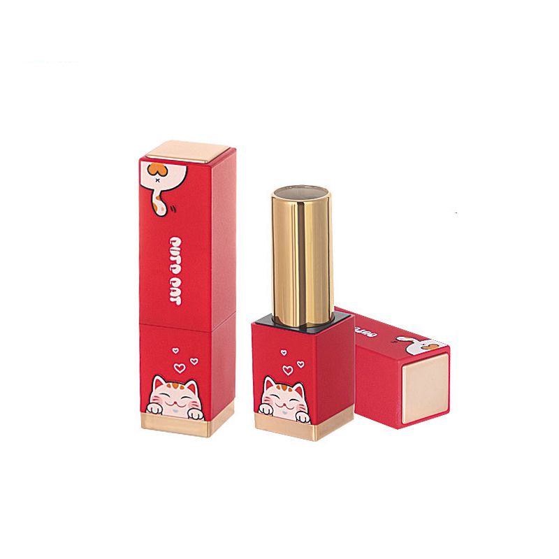 2022 New fashion cosmetic container with magnetic cute cat 3D printing red square lipstick tube packaging
