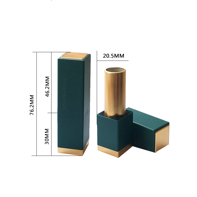 wholesale custom logo magnet square unique green color luxury 12.1mm empty lipstick container tube packaging