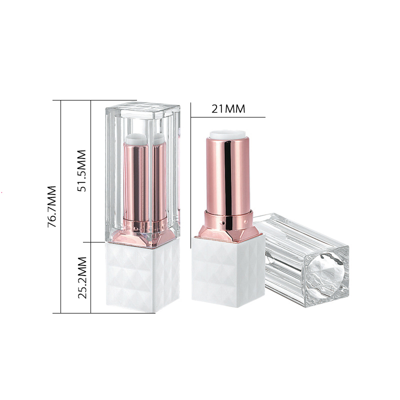 luxury clear plastic white bottom lipstick case rose gold empty square lipstick container tubes