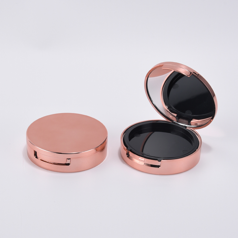 wholesale bronze gold 59mm round face empty makeup foundation compact powder cosmetic case luxury powder compact packaging