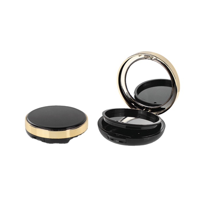 elegant design round cosmetic plastic case with mirror press compact powder case