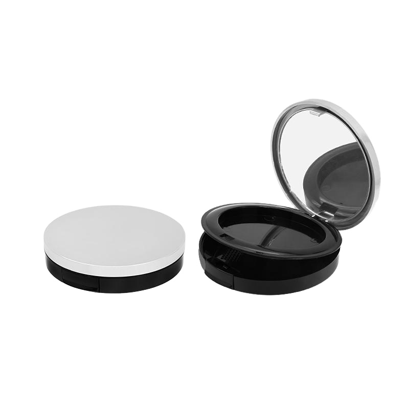 2022 hot sale source factory New design elegant sliver and black customizable press compact powder case