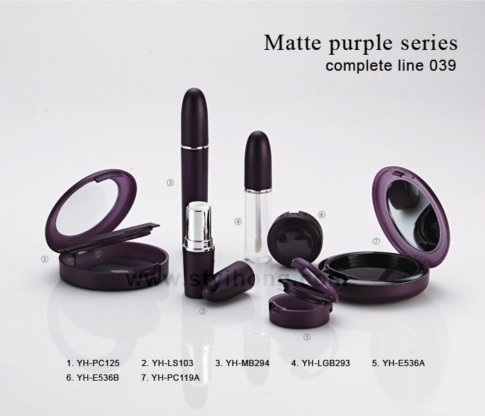 Matte purple vintage makeup cosmetic collection packaging