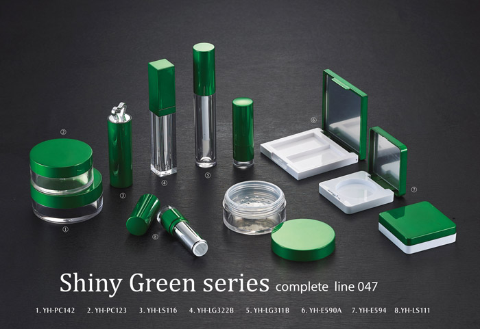 Shiny green makeup packaging containers
