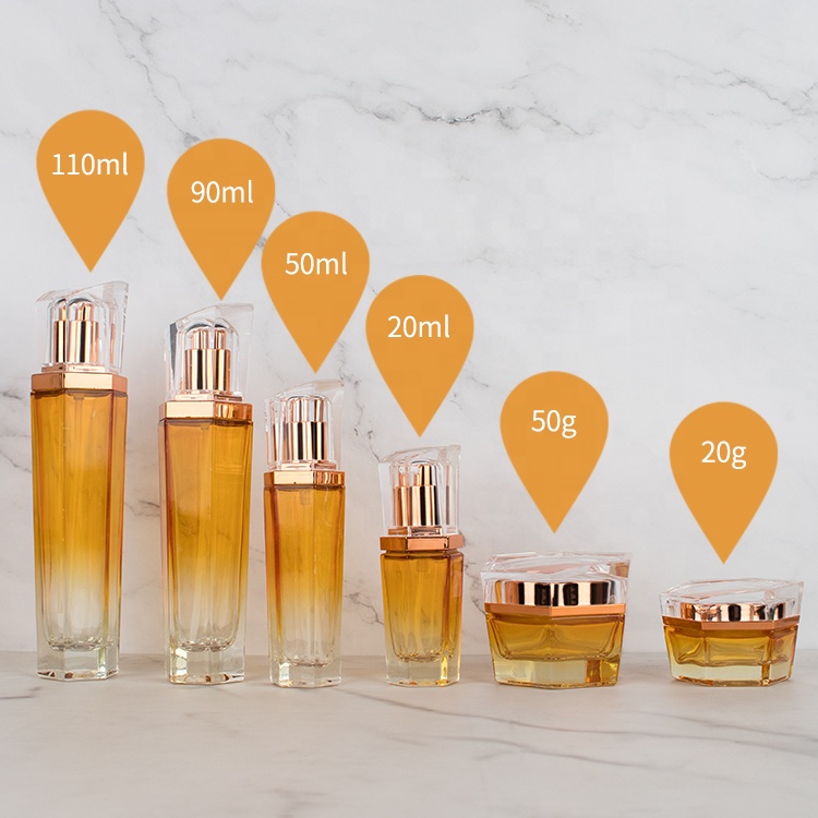 New design Cosmetic glass bottle set Hexagon skincare cosmetic packaging customization glass container