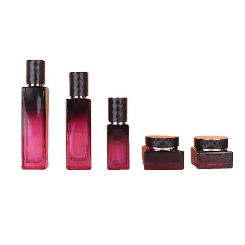 Luxury Innovative design of YSL same style skincare glass packaging container manufacturer Cosmetic square glass bottle set