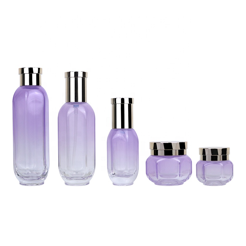 Luxury Hexagon cosmetic glass bottle set Unique design cream glass jar bottle Skincare glass packaging suit container
